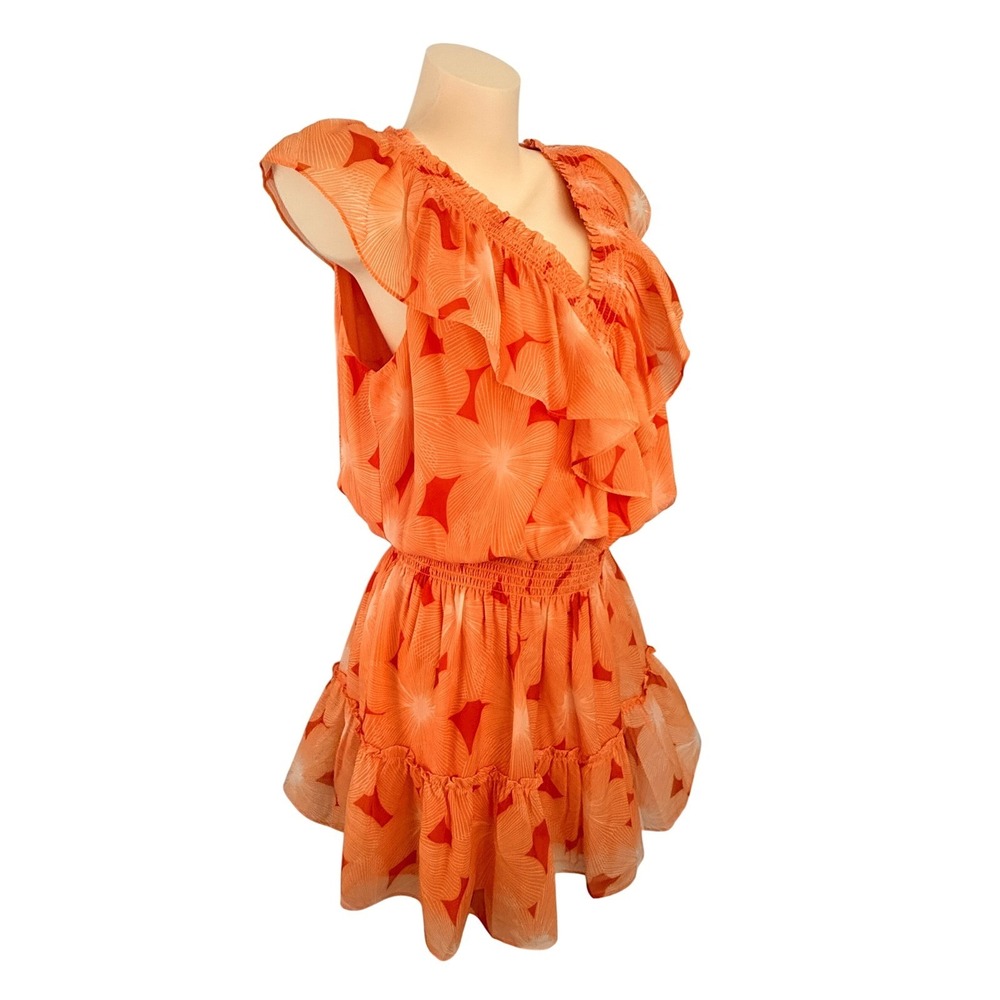 Ramy Brook Tropical Boho Orange Ruffle Smocked Mini Dress Large - Picture 8 of 15